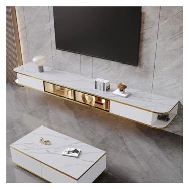 Imagem de VHDY85KA Suporte de TV flutuante para console, moderno armário de TV pendurado na parede, centro de entretenimento com 2 gavetas e 2 portas, totalmente montado, entretenimento de 199.9 cm/94.4