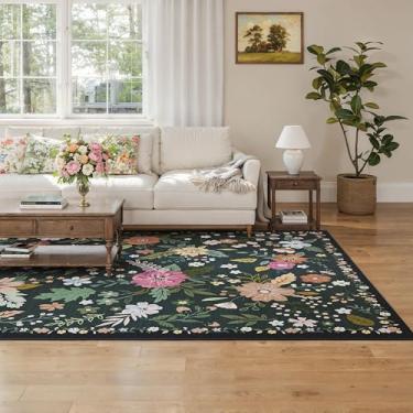 Imagem de ARKIIKI Tapete de sala de estar, 15 x 23 cm, lavável à máquina, boêmio, antiderrapante, floral, vintage, pilha baixa, tapetes grandes para sala de estar, quarto, casa de fazenda, sala de jantar (verde