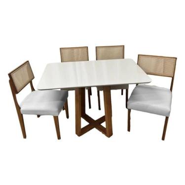 Imagem de Mesa de Jantar Bali 120x90cm com Vidro e 4 Cadeiras Grecia em Linho Ma