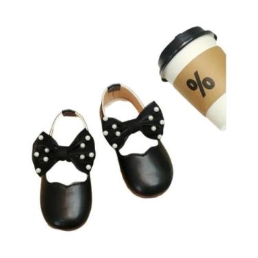 Imagem de Sapatos Mary Janes Pretos E Bege Para Meninas Com Laços E Contas, Eleg