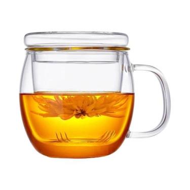 Imagem de Copo De Chá De Vidro Borossilicato De 11oz Com Infusor E Tampa, Caneca