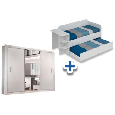 Imagem de Cama Sofá Helena C/ Auxiliar + 2 Pérola Polar + Guarda Roupa Veneza Branco