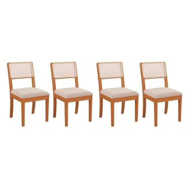 Imagem de Kit 2 Cadeiras Sala Jantar Lola 4 Un Carvalho Linho Bege Tela Bege A058a