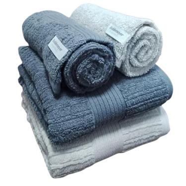 Imagem de Kit Toalhas Banhão Buddemeyer Fio Penteado Canelado Grafite e Prata 2 