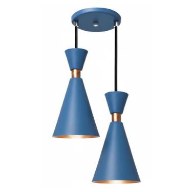 Imagem de Pendente Lustre Luminária Mini Pequim 24cm Azul Duplo - Iluminar Ambie