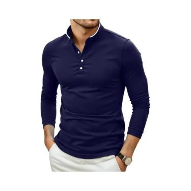 Imagem de Camiseta Masculina Casual Elegante De Cor Sólida Com Manga Comprida E 