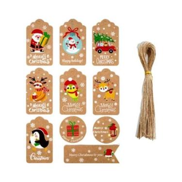 Imagem de Etiquetas De Presente De Natal Em Papel Kraft Marrom 50 Peças Com Cord
