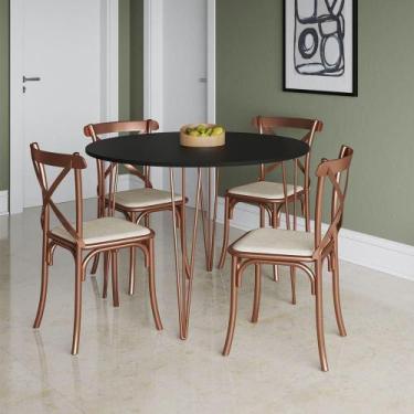 Imagem de Mesa Com 4 Cadeiras Katrina Cobre Elen Hairpin 110cm Jantar Preta Base