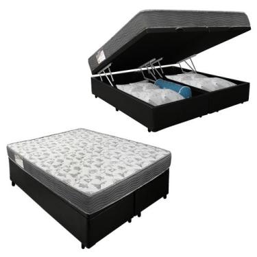 Imagem de Cama Box Baú Casal Bipartido Sintético + Colchão De Espuma D33 - Seren