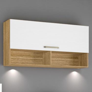 Imagem de Armário Suspenso de Cozinha Ametista 120cm 1 Porta MDP Basculante Off White Freijó Supr...