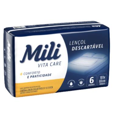 Imagem de Lençol Descartável Absorvente Mili Vita para Adulto Dermatologicamente Testado 103x83cm Pacote com 6 Unidades