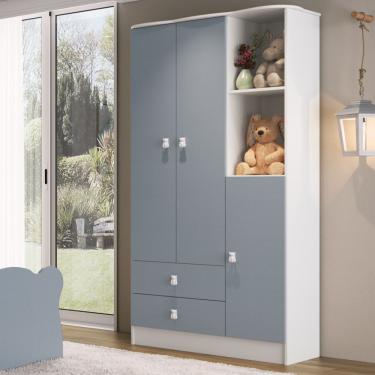 Imagem de Conjunto Quarto de Bebê Lua Azul com Roupeiro 3 Portas 2 Gavetas em MDP e Madeira Maciça Percasa Móveis