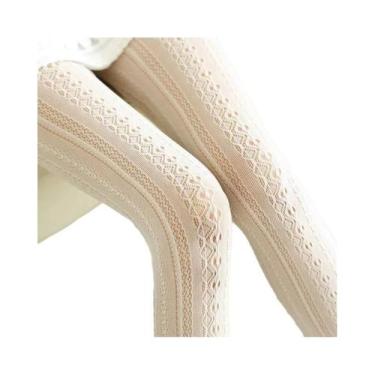 Imagem de Meia-calça Vintage Preta E Branca De Renda Vazada Com Efeito Esculpido
