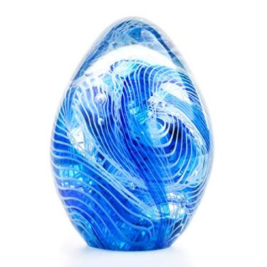 Imagem de QFkris Crystal Blessings peso de papel ovos de Páscoa estatueta artística de vidro soprado colecionáveis decoração de mesa (azul)