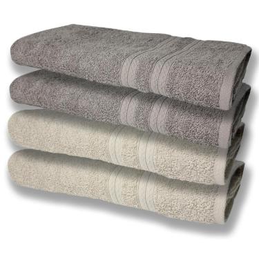 Imagem de 4 Toalhas Felpudas Grande E Grossa Algodão 80x150 Bege+cinza
