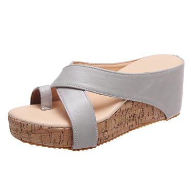 Imagem de Sandálias para mulheres sandálias de espuma de memória sandália casual sapatos femininos sem cadarço praia sapatos femininos largura larga (cinza, 6,5-7)