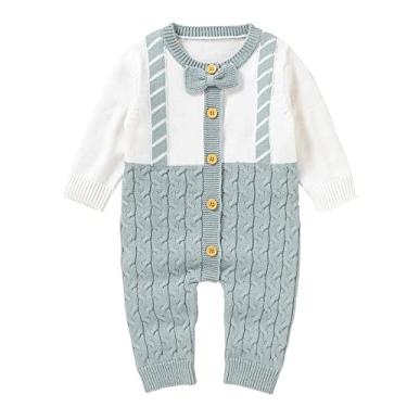 Imagem de Macaquinho de malha de algodão para bebês recém-nascidos com manga comprida para meninos e meninas 1 (azul claro, 9 a 12 meses)