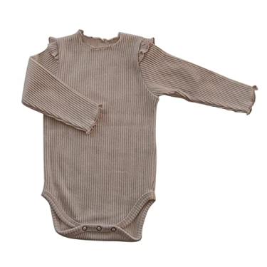 Imagem de Macaquinho de manga comprida para bebês recém-nascidos e meninos com nervuras sólidas de algodão para outono de 12 a 18 meses (cinza, 18 a 24 meses)