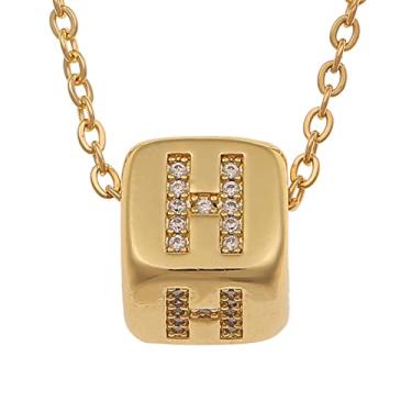 Imagem de LHDUF Colares de Inicial Pequenos para Mulheres, Presentes para Mulheres Fresco Bonito Quadrado Inicial Colar 18K Joias de Ouro para Mulheres, Metal, Sem Pedra Preciosa