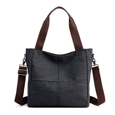 Imagem de Sunshinejing Bolsa feminina pequena de lona, bolsa tiracolo de ombro, bolsas de trabalho, bolsa de viagem, Preto, One Size