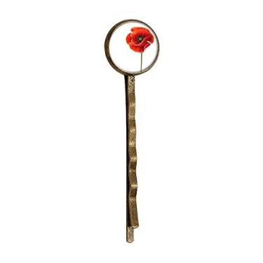 Imagem de Bandana estilo Bobby Pin para cabelo de metal retrô com estampa de flor vermelha