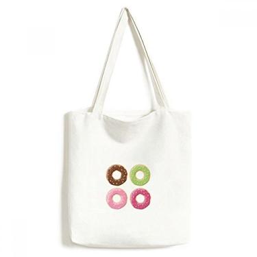 Imagem de Bolsa de lona com estampa de sobremesa de quatro donuts Group Bolsa de compras casual