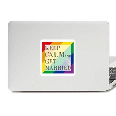 Imagem de LGBT Adesivo de vinil com a bandeira do arco-íris "Get Married" para laptop, decoração de policarbonato