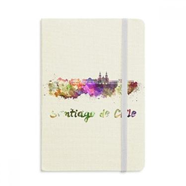 Imagem de Caderno em aquarela da cidade de Santiago De Chile com capa dura em tecido oficial diário clássico