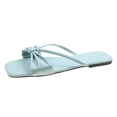 Imagem de Sandálias de suporte de arco para mulheres elegantes moda primavera e verão chinelos femininos laço plano tamanho grande estilo elegante sapatos de praia casuais (azul celeste, 9)