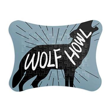 Imagem de Moldura de quebra-cabeça natural de lobo negro com contorno de animal de quebra-cabeça ornamento de jogo