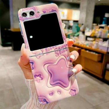Imagem de para Samsung ZFlip 5 4 3 Cartoon 3D Star Case Para Samsung Galaxy Z Flip 5 4 3 flip5 Flip4 5G Capa de pintura de flores, PurpleStar, para Samsung Z Flip 4