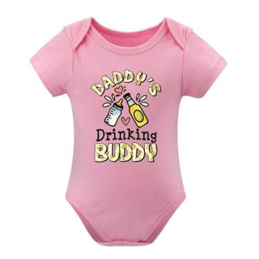 Imagem de SHUYINICE Macacão de bebê Daddy's Drinking Buddy macacão divertido unissex infantil macacão de uma peça macacão fofo para recém-nascido, rosa, 6-9 Months