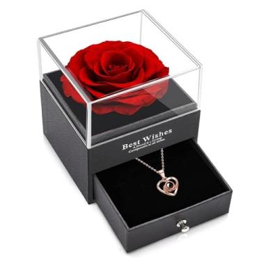 Imagem de Presentes de Dia dos Namorados para ela, flores preservadas rosa com prata 925 Colar I Love You em 100 idiomas, flores eternas presentes para mulheres mãe esposa namorada presentes de aniversário para