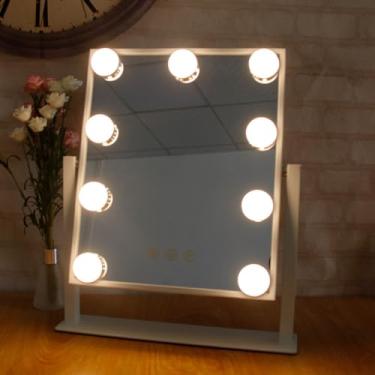 Imagem de Senhorita Moda Espelho De Maquiagem Iluminado Espelho De Mesa De Beleza Espelho De Corpo Inteiro Branco Metal