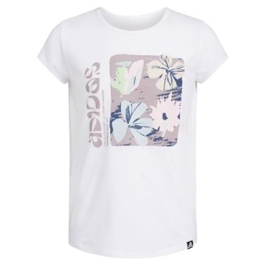 Imagem de adidas Camiseta de manga curta de algodão com gola redonda para meninas, Floral branco, M