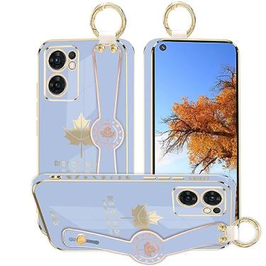 Imagem de Kainevy Capa de telefone para Oppo Reno 7 5G capa estética de silicone à prova de choque para mulheres capa protetora Oppo Reno 7 5G capa fina com anel de pulso design padrão folha de bordo (cinza)