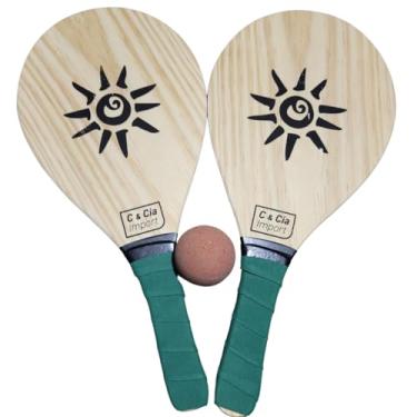 Imagem de Kit Jogo Frescobol Tênis De Praia 2 Raquetes Madeira + Bola