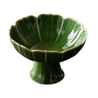 Imagem de Ioensy Suporte de tigela de frutas com pés de cerâmica pedestal tigela lanches placa peça central sobremesa expositor para sala estar cozinha, Verde