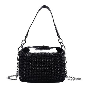 Imagem de RARITYUS Bolsa tiracolo Hobo com strass brilhante para mulheres, moderna, bolsa axila, bolsa de ombro para formatura e coquetéis, Preto, One Size