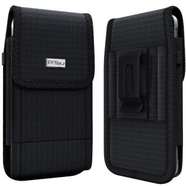 Imagem de PiTau Coldre para modelos grandes de iPhone Plus, Pro Max 16 15 14 13 12 11 Xs Max – Suporte de cinto para celular de nylon resistente para homens, capa com clipe de cinto, compatível com capa
