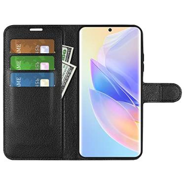 Imagem de Capa para Huawei Honor 60 SE 5G, couro PU com suporte para cartão de crédito, carteira fina flip com suporte, capa protetora para Huawei Honor 60 SE 5G (preta)