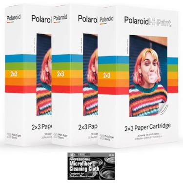 Imagem de Papel Polaroid Hi-Print - Pacote triplo de cartucho de papel 2 x 3 (60 folhas) - com pano de limpeza de microfibra
