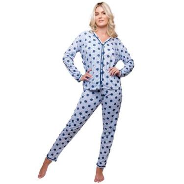 Imagem de Pijama Diones Feminino Estampado Americano Manga Comprida, Azul, G