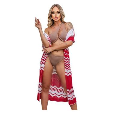 Imagem de Saída De Praia Longa Kimono Tricot Verão Zig Zag Verão Luxo - EUC STOR