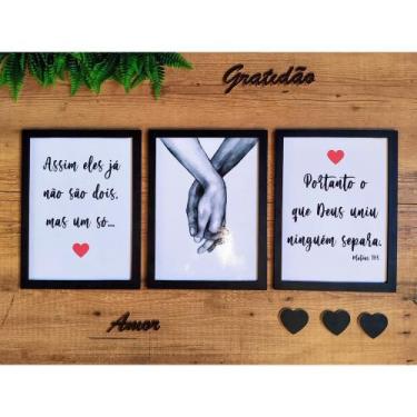 Imagem de 3 Quadros Decorativos Mãos dadas Quarto Casal Sala MDF 25x35 - Hanger 