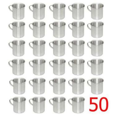 Imagem de Jogo kit 50 Canecas De Alumínio Polido Resistente com Alça 300ML - Oka