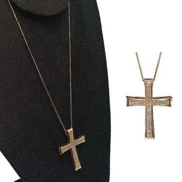 Imagem de Colar Crucifixo Cravejado Zircônia Folheado Ouro -r.03 - Lomany Co.