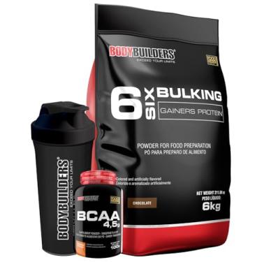 Imagem de Kit Hipercalórico 6 Six Bulking Chocolate 6kg + BCAA 4,5 100g + Coqueteleira – Bodybuilders