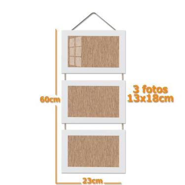 Imagem de Porta Retrato Triplo Vintage para fotos Quadro Painel Multifotos com M
