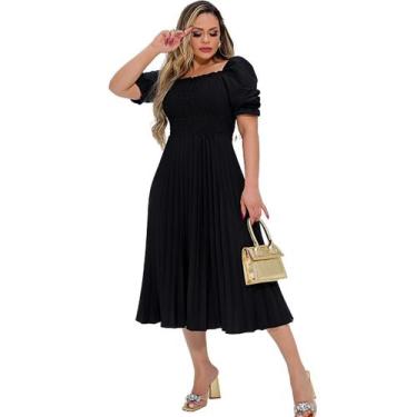 Imagem de Vestido Festa Midi Plissado Laço Atras Manga Bufante - Look Modas Octa